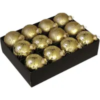 Othmar decorations Luxe kerstballen - gedecoreerd - 12x st - goud - D7,5 cm - glas - kerstversiering