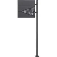ML-Design Staande brievenbus met krantenvak 37x36,5x11 cm antraciet/zwart marmerlook gemaakt van staal ML design, modern driehoekig ontwerp, stahoogte 120 cm antraciet