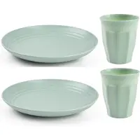 PlasticForte camping servies van kunststof - 4x dinerborden en 4x drinkbekers - mintgroen - onbreekbaar