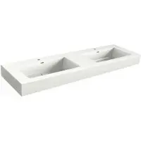Xenz Solid Surface Blad 160x45 met 2 R2 wastafels met overloopgat+afvoerplug,1 kraangat, mat wit