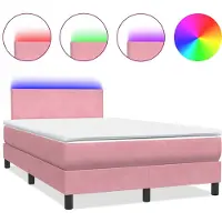 vidaXL Boxspring met matras en LED fluweel roze 120x220 cm