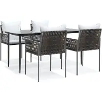 vidaXL 5-delige Tuinset met kussens poly rattan en staal