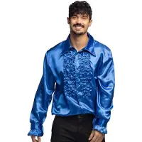 Boland Blauwe rouche overhemd voor heren 2XL - Carnavalsblouses