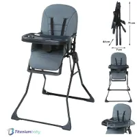 Titaniumbaby Kinderstoel Bistro Charcoal Grey / Eenvoudig reinigbare bekleding / Extra afneembaar eetblad / Verstelbaar eetblad / Compact inklapbaar design