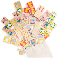 Woet Houten Domino Spel met Dieren - Spelletjes voor Kinderen - FSC - Inclusief Opbergzak - Educatief Speelgoed - Vanaf 2 Jaar