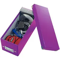 Leitz WOW Click & Store Opbergdoos met Deksel voor CD's - Kartonnen Sorteerdoos voor Spullen - 84% Gerecycled Karton - 14.3 x 35.2 Cm (BxD) - Ideaal voor Thuiswerkplek - Paars