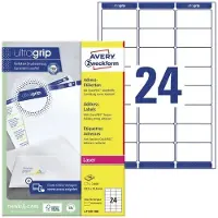 Avery ultragrip Adresetiketten L7159-100 Permanent klevend A4 Wit 63,5 x 33,9 mm 100 Vellen à 24 Etiketten