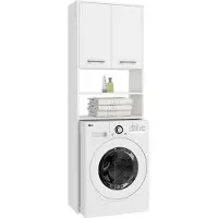 Akord Badkamerkast voor Wasmachine FIN / Hoge Wasmachinekast met 2 Deuren / Furniture Factory / Wit / 64 x 180 x 30 cm