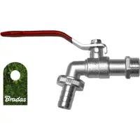 Bradas Kogelkraan – 1/2" Ingang x 3/4" Uitgang – Inclusief 1/2" Slangadapter – Vernikkeld Zink