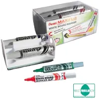 Pentel whiteboardmarker Maxiflo set van 4 stuks: blauw, rood, groen en zwart + magnetische bordwisser