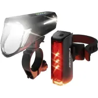 Fischer Fahrrad PLUS 110 + TWIN STOP Fietsverlichtingsset LED Zwart