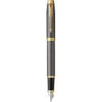 Parker IM-vulpen | grijze lak met gouden details | fijne gepolijste roestvrijstalen penpunt | Blauwe inkt | geschenkverpakking