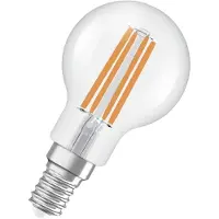 Osram Energy Class LED-lamp in klassieke minibolvorm, 3,8 W / 806 lm, EEK A, warm wit licht (2700 K), CRI 80, gemaakt van helder gekleurd loodvrij glas, E14 fitting, IP20, 45 mm diameter.
