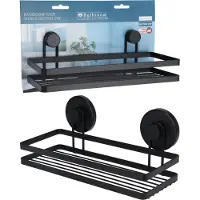 Bathroom Solutions Badkamer doucherek organiser - zwart - metaal - zuignappen - 25 x 10 x 9 cm