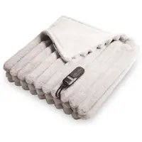 Duux Yentl Overblanket Stripped Rabbit Faux Fur (200 x 200) Grijs