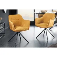 Invicta Bureaustoel VERONA mosterdgeel fluweel structuurstof met armleuning zwart metalen poten - 44157