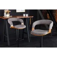 Invicta Retro barkruk MANHATTAN grijs structuurmateriaal massief hout met draaibare rugleuning, in hoogte verstelbaar - 44197