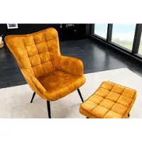 Invicta Moderne fauteuil SCANDINAVIA mosterdgeel fluweel zwart metalen poten met armleuningen - 44019