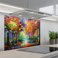 KitchenYeah Spatscherm 90x70 cm - Zelfklevende achterwand Landschap - Bos - Kleuren - Natuur - Keuken muurbeschermer - Spatwand fornuis