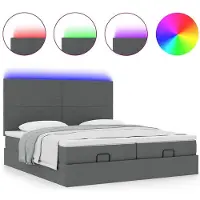 vidaXL Ottoman bed met matrassen en LED's 200x200cm stof donkergrijs