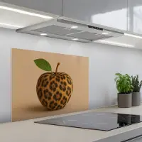 KitchenYeah Spatscherm 70x50 cm - Zelfklevende achterwand Appel - Panter - Blaadje - Groen - Keuken muurbeschermer - Spatwand fornuis