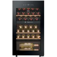 Haier HWS32GDG - Wijnkoelkast - 32 flessen - Energieklasse G - Vochtbalans technologie - Houten schappen - 2 zones - Anti-vibratie - Anti-UV glas - Glazen deur - Zwart