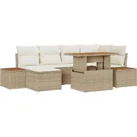 vidaXL Tuinbank Set 7 st Beige Poly rattan