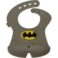 B.Box Warner Bros. Batman siliconen slabbetje voor baby's vanaf 4 maanden, diepe open zak, verstelbare neksluiting, zachte antikleef FDA-siliconen, oprolbaar voor onderweg, BPA-vrij