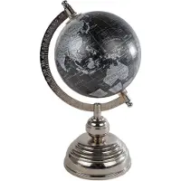 Coppens Wereldbol World zwart/zilver hout/metaal 11x12x25cm |