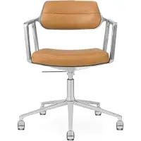 Vipp 453+ Draaistoel Met Wielen Gepolijst Aluminium / Kameel - Bureaustoelen Leer Camel - 453+71C01
