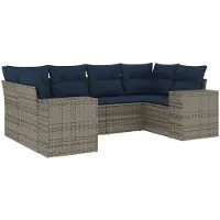 vidaXL 6-delige loungeset voor de tuin met kussens, grijs, kunststof vlechtwerk