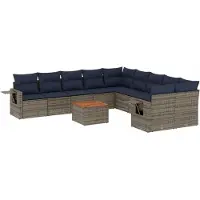 vidaXL 11-delige tuinbankset met kussens, grijs polyrotan