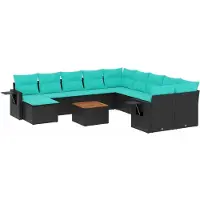 vidaXL 12-delige tuinbankset met kussens van zwart polyrotan