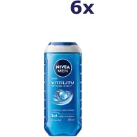 Nivea MEN Vitality 3-in-1 Douchegel – 6x 250 ml – Voordeelverpakking – Voor Lichaam, Gezicht & Haar – Met Oceaan Mineralen – 24u Frisheid