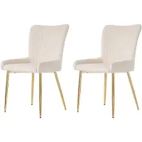 Merax Fluwelen eetkamerstoelen - set van 2 - woonkamer - slaapkamer - loungestoel met vier gouden metalen poten - lendensteun - beige en goud