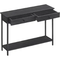 Vasagle Consoletafel met 2 lades en stalen frame, Antraciet grijs + zwarte inkt