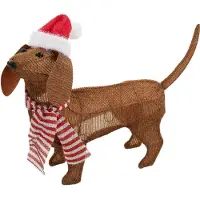 Christmas Decoration Kerstverlichting figuur - hond/teckel - met kerstmuts - 70 x 14 x 43 cm - 40 LED lampjes wit