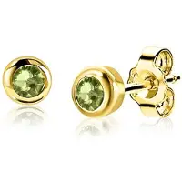 Zinzi AUGUSTUS oorknoppen 4mm gold plated met geboortesteen groen peridoot zirconia