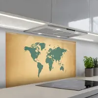 KitchenYeah Spatscherm 120x60 cm - Zelfklevende achterwand Wereldkaart - Egaal groen - Minimalistisch - Keuken muurbeschermer - Spatwand fornuis