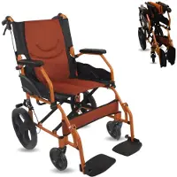 Mobiclinic Pirámide - Rolstoel - Aluminium - Doorgangsrolstoel - Lichtgewicht frame - Opklapbaar - Rem op hendels - Voetsteunen - Armleuningen - Oranje - Zitting: 41 cm