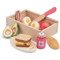 Woet Houten Snijset Ontbijt in Opbergdoos - Speelset Ontbijt met Snijplank Brood, Kaas, Ei en Fruit - Educatief Speelgoedeten - Rollenspel Keukenspeelgoed - Vanaf 2 Jaar