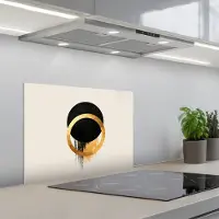 KitchenYeah Spatscherm 60x45 cm - Zelfklevende achterwand Abstract ontwerp - Zwarte cirkel - Verfvlekken - Keuken muurbeschermer - Spatwand fornuis