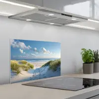 KitchenYeah Spatscherm 60x40 cm - Zelfklevende achterwand Duinen - Zomer - Zon - Landschap - Zee - Keuken muurbeschermer - Spatwand fornuis