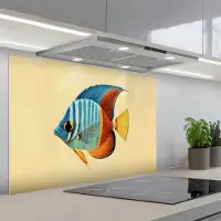 KitchenYeah Spatscherm 80x55 cm - Zelfklevende achterwand Vis - Vinnen - Blauw - Ogen - Keuken muurbeschermer - Spatwand fornuis