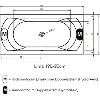 Riho Easypool 3.1 Carolina whirlpoolbad 180x80cm rechts hydro 6+4+2 pneumatische bediening inclusief poten en afvoer wit B056002005