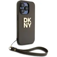 DKNY Pu Leather Stack Logo Wrist Strap Iphone 14 Pro Telefoonhoesje