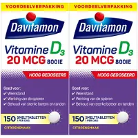 Davitamon 2x Vitamine D3 20mcg Hoog Gedoseerd 150 Smelttabletten