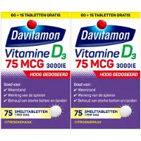 Davitamon 2x Vitamine D3 75mcg Hoog Gedoseerd 75 Smelttabletten