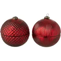 J-Line geurkaars Kerstbal - glas - bordeaux - large - 2 stuks