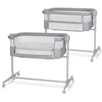 Kinderkraft NESTEE UP 2 - Bijzetbed - Co-sleeper - 2w1 - Aanschuifwieg voor Baby - In Hoogte Verstelbaar Babybed - met Matras - Lichtgrijs
